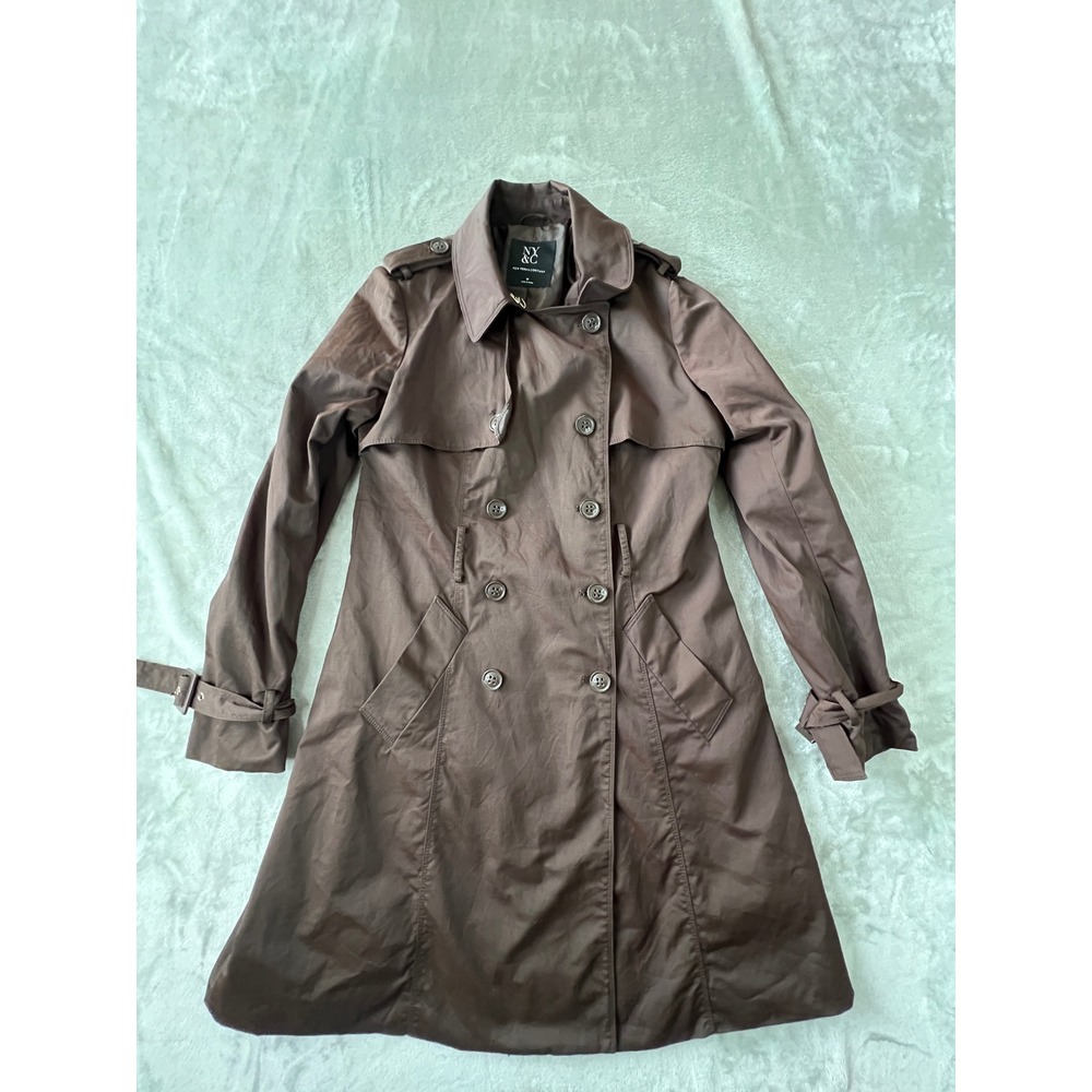 NY&C Trench Coat Women Size M Brown Double Breasted Belted Jacket